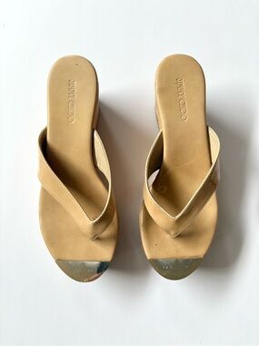 Jimmy Choo Wedge Pathos Sandals Tan Size 7